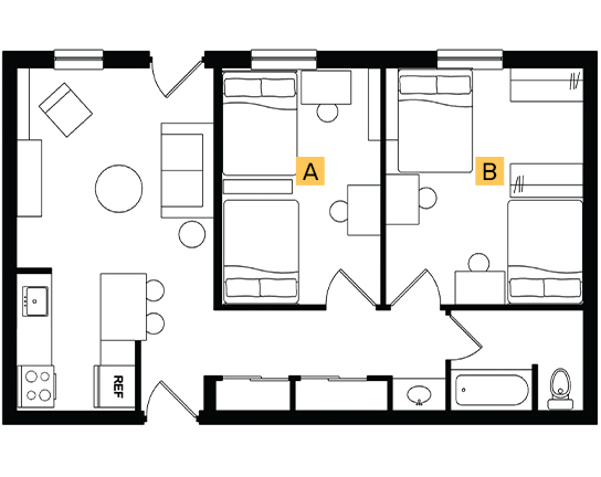 Alexander Court 2x1 2x1 A - ADA floor plan